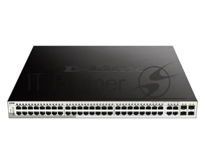 Коммутатор D-Link DGS-1210-52MP/FL1A, 48×1 Гбит/с PoE+ + 4×1 Гбит/с Combo (RJ45/SFP), настраиваемый