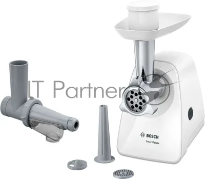 Мясорубка электрическая Bosch MFW2515W белый, 1500 Вт, 1.7 кг/мин, защита от перегрузки, насадки - 4