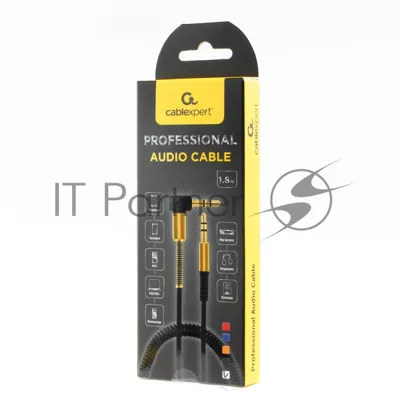 Кабель Cablexpert аудио 90˚ спиральный CCAB-02-35MMLC-1.8MB. 3.5 Jack (M)/3.5 Jack (M), черный, 1.8м, блистер