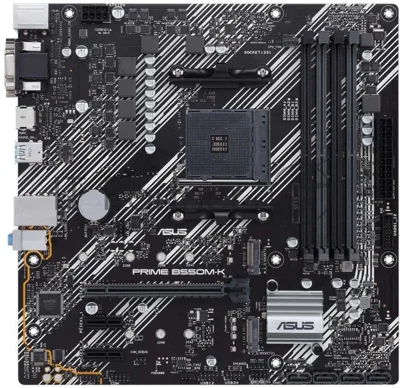 Материнская плата ASUS PRIME B550M-K, AM4, AMD B550, 4xDDR4, 4xSATA, 2xM.2, 1xPCIe 4.0 x16, 2xPCIe x1, D-Sub, DVI-D, HDMI, 1x 1Gb LAN, 6xUSB, 3x3.5 мм, 7.1, microATX