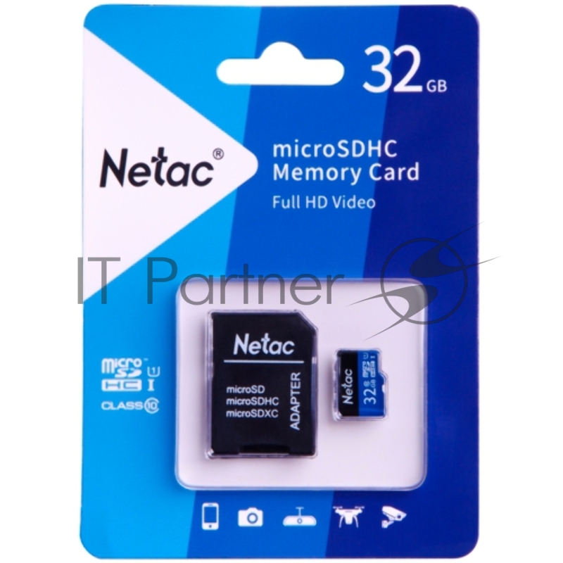 Флеш карта microSDHC 32Gb Netac P500 NT02P500STN-032G-R (с SD адаптером) 80Mb/s