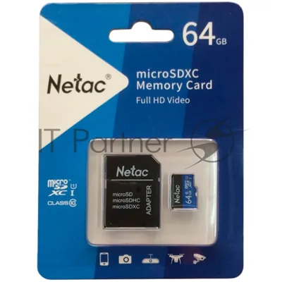 Флеш карта microSDHC 64Gb Netac P500 NT02P500STN-064G-R (с SD адаптером) 80Mb/s