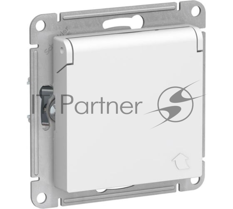 Механизм розетки 1-м СП AtlasDesign 16А IP20 с заземл. защ. шторки с крышкой белый
