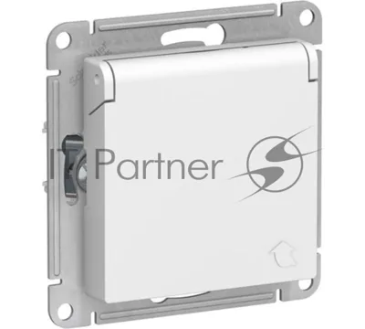 Механизм розетки 1-м СП AtlasDesign 16А IP20 с заземл. защ. шторки с крышкой белый
