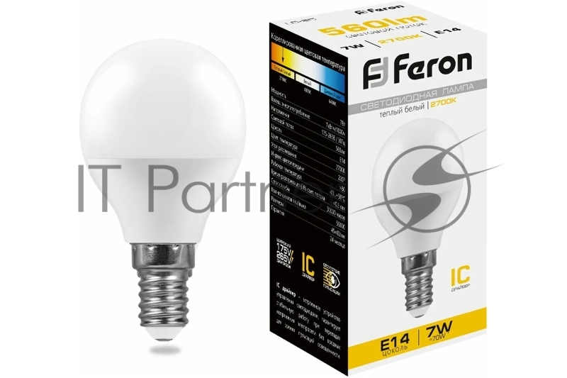 Лампа светодиодная Feron LB-95 7W 230V E14 2700K G45