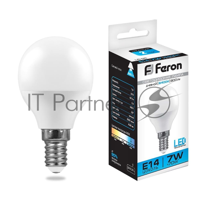 Лампа светодиодная Feron LB-95 7W 230V E14 6400K G45