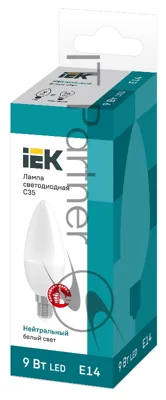 Лампа светодиодная LED 9Вт 230В 4000К E14 свеча LLE-C35-9-230-40-E14 IEK