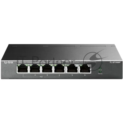 Коммутатор TP-Link 4-port 10/100Mbps Unmanaged PoE+ Switch with 2 10/100Mbps uplink ports, meta case, desktop mount, 4 802.3af/at compliant PoE+ port, 2 10/100Mbps uplink ports, DIP switches for Extend mode, Isolation mode and Priority mode, up to 250m PoE power supply