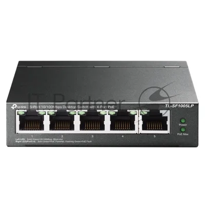 Коммутатор 5-Port 10/100Mbps Unmanaged Switch with 4-Port PoE, meta case, desktop mount, PoE budget 41W.