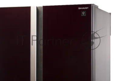 Холодильник Sharp SJ-GX98PRD темно-бордовый стекло трехкамерный Side by Side 394/211л морозилка снизу, No Frost, Side by Side
