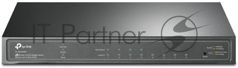 Коммутатор TP-Link JetStream 8-Port Gigabit Smart Switch with 4-Port PoE+, 4× Gigabit PoE+ Ports, 802.3at/af, 62 W PoE Power, Desktop Steel CaseIntegration with Omada SDN Controller, 802.1Q VLAN, STP/RSTP/MSTP, IGMP Snooping, 802.1p/DSCP QoS, ACL, 802.1x, Radius/Tac