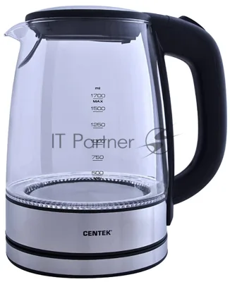 Электрочайник Centek CT-0030 черный, 1.7 л, 2200 Вт, скрытый нагревательный элемент