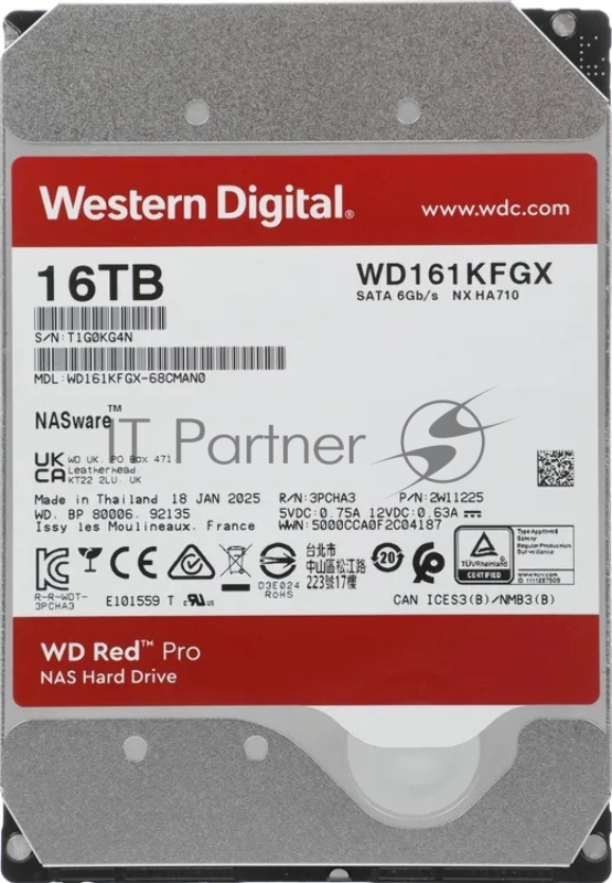 Жесткий диск HDD WD Red Pro 16Tb 7200rpm SATA 512Mb 3.5"