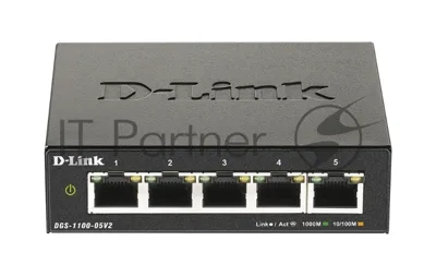 Коммутатор D-Link DGS-1100-05V2/A1A, 5×1 Гбит/с, настраиваемый