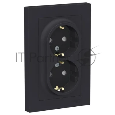Розетка 2-м СП AtlasDesign 16А IP20 с заземл. защ. шторки в сборе карбон SchE ATN001026
