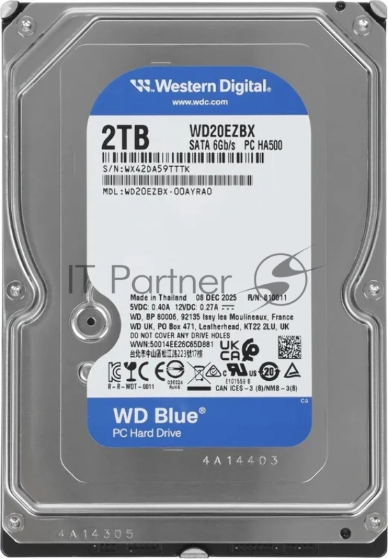 Жесткий диск HDD WD Blue 2Tb 7200rpm SATA 256Mb 3.5"
