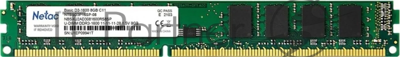 Оперативная память NETAC Basic, DDR3, 8GB (1x8GB), 1600MHz, CL11, DIMM