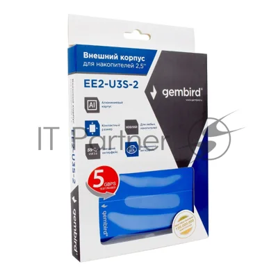 Внешний корпус 2.5" Gembird EE2-U3S-2-B, синий, USB 3.0, SATA, металл