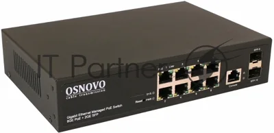 Коммутатор OSNOVO SW-80802/L(150W), 8×1 Гбит/с PoE + 2×1 Гбит/с SFP, управляемый