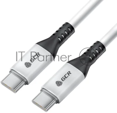 Кабель GCR 1.0m Type-C-C, для MacBook 18W, белый, AL корпус белый, черный ПВХ, GCR-53122