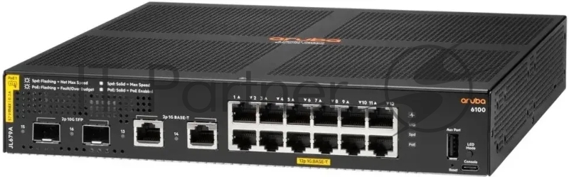Коммутатор HPE Aruba 6100 12G CL4 2SFP+ 139W, 12×1 Гбит/с PoE+ + 2×10 Гбит/с SFP+, управляемый