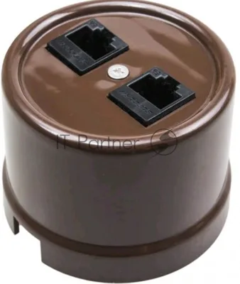 Розетка компьютерная Bironi B1-302-22 2-ая (RJ45) пластик коричневый