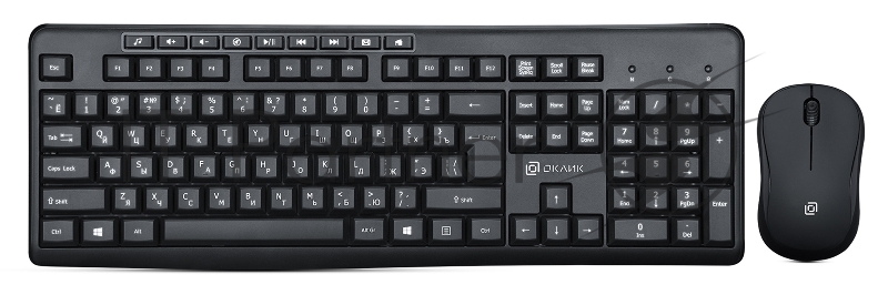 Комплект клавиатура+мышь Oklick 225M беспроводной, USB, 1200 DPI, чёрный