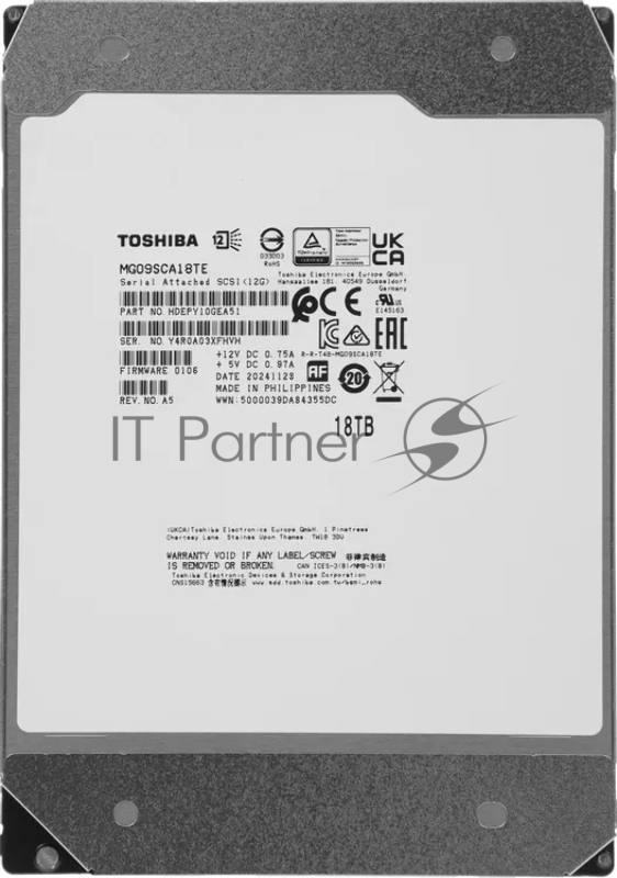 Жесткий диск HDD Toshiba MG09 18Tb 7200rpm SAS 512Mb 3.5"