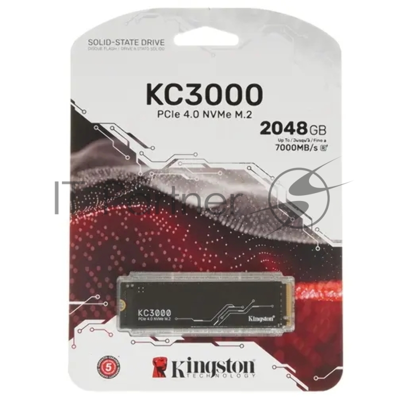 Накопитель SSD M.2 2280 2048Gb Kingston KC3000 Client SSD SKC3000S/2048G PCIe 4.0 NVMe, 7000/7000, IOPS 1000/1000K, MTbF 1.8M, 3D TLC, 1600TbW, 0.71DWPD, with Heat Spreader (5 лет), RTL