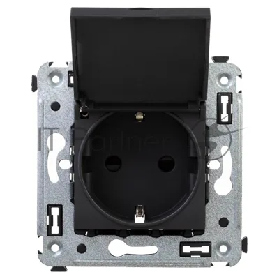 Розетка DKC Avanti 4412013 с крышкой 2P+E со шторками, "черный матовый"