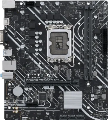 Материнская плата ASUS PRIME H610M-K D4, LGA1700, Intel H610, 2xDDR4, 4xSATA, 1xM.2, 1xPCIe 4.0 x16, HDMI, D-Sub, 1x1Gb LAN, 3x3.5 мм, 7.1, microATX