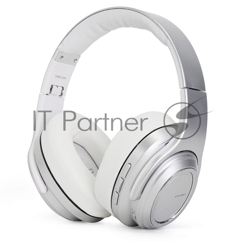 Беспроводные/проводные наушники Crown CMBH-5050 серебристый, накладные, Bluetooth + проводной, складная конструкция, до 10 ч