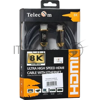Кабель HDMI 19M/M,ver. 2.1, 8K@60 Hz 3m метал разъемы, нейлоновая оплетка Telecom TCG300-3M