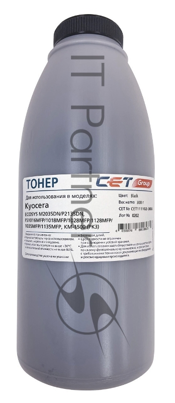 Тонер CET PK3 черный бутылка 300гр. для принтера Kyocera ecosys M2035DN/M2535DN/P2135DN, FS-1016MFP/1018MFP