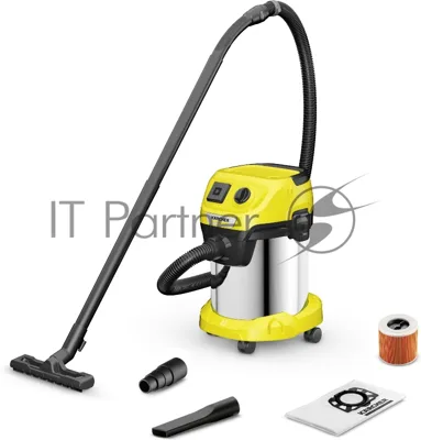 Строительный пылесос Karcher WD 3 P S V-17/4/20 желтый, 1000 Вт, уборка сухая/сбор воды, пылесборник мешок/контейнер, 17 л