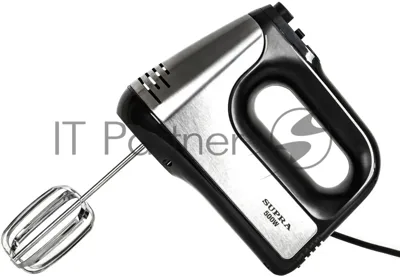 Миксер SUPRA MXS-591 500 Вт, 6 скоростей, режим Турбо, насадки для взбивания яиц и крема, насадки для замеса тяжелого теста, корпус металл/пластик, черный)