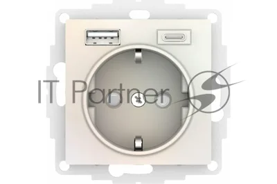 Розетка 16А с USB A+C (5В/2,4А/3 А, 2х5В/1,5А), мех SE AtlasDesign жемчуг