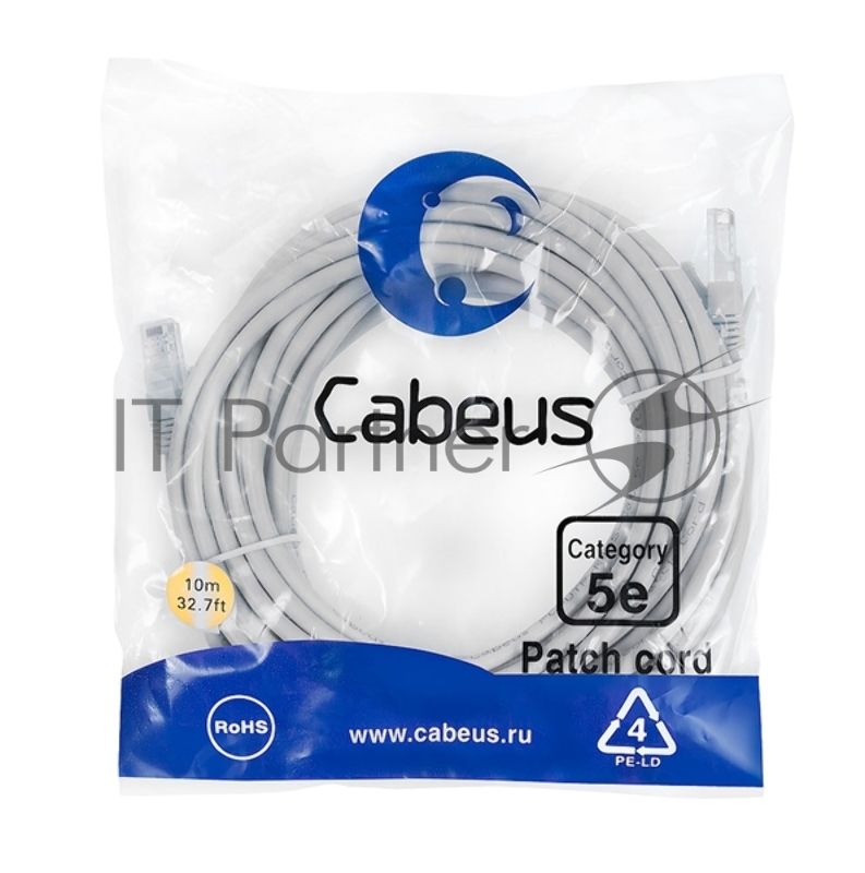 Шнур коммутационный Cabeus, кат. 5е, неэкр., U/UTP, RJ45/RJ45, LSZH, AWG24 10м, серый