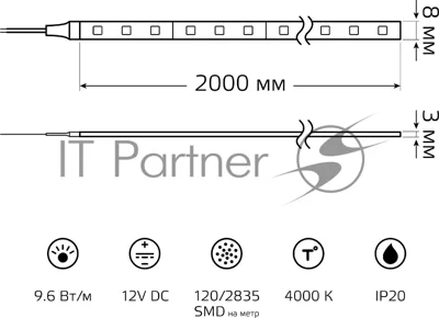 Лента светодиодная Basic Gauss 12V 9,6W/m 624lm/m 4000K IP20 LED 2m 1/100