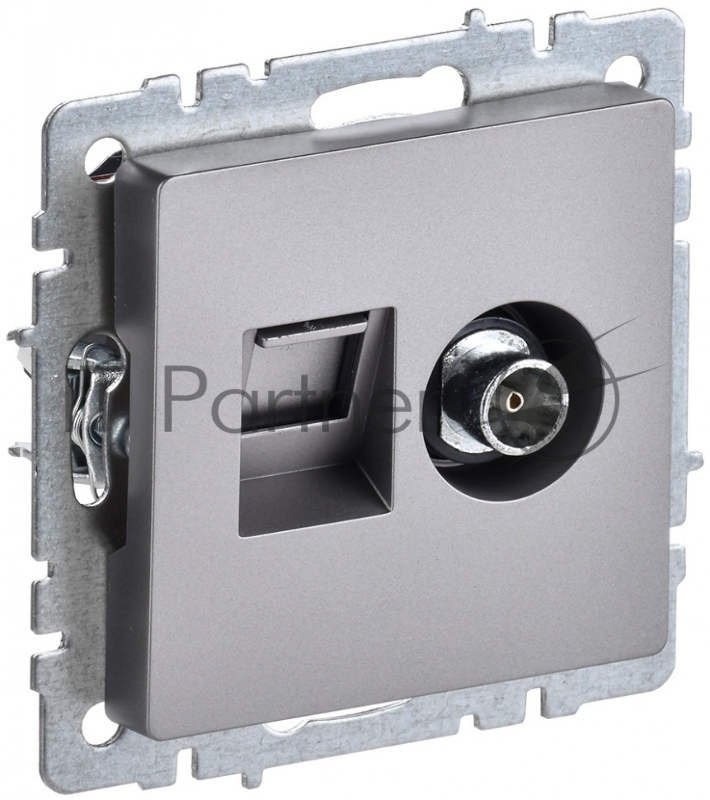Розетка телевизионная двойная TV+RJ45 IEK BRITE РТВ/РК12-БрС кат.5E сталь