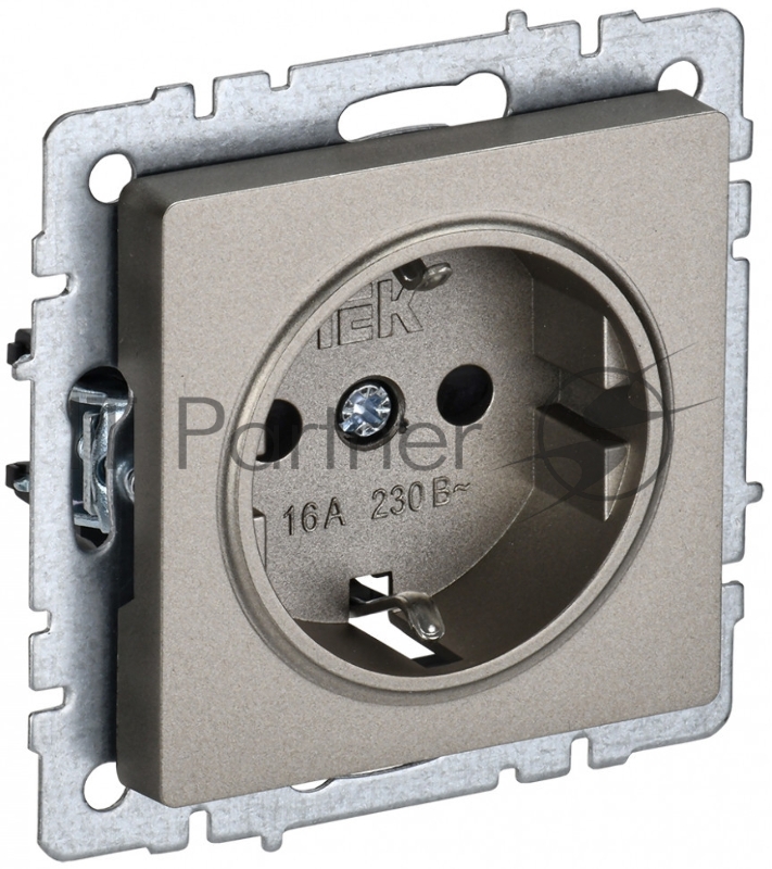 Розетка 1-местная IEK BRITE РС11-1-0-БрШ (BR-R11-16-K37) с заземлением, без защитных шторок, 16А, шампань