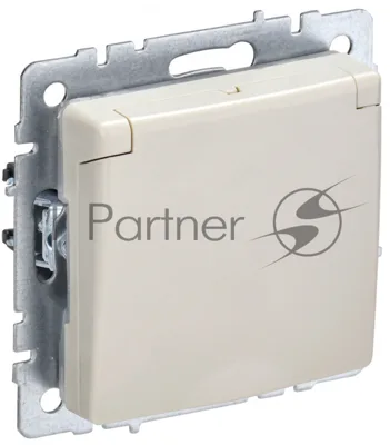 Розетка 1-местная IEK BRITE РСбш10-3-БрКр (BR-R16-16-K10) с заземлением, с защитными шторками и крышкой, 16А, IP20, бежевый