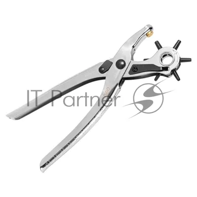Револьверный дырокол для кожи 6-в-1 Deli DL1919С 9"; Размер: 9 дюймов. 2, 2,5, 3, 3,5, 4, 4,5 мм. Формованный пуансон: Cr-V Хромированный.