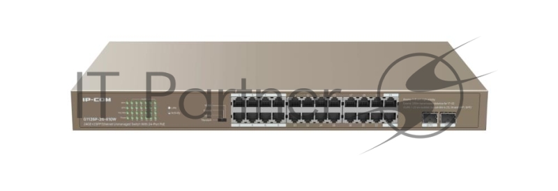 Коммутатор IP-COM G1126P-24-410W, 24×1 Гбит/с PoE+ + 2×1 Гбит/с SFP (Combo), неуправляемый