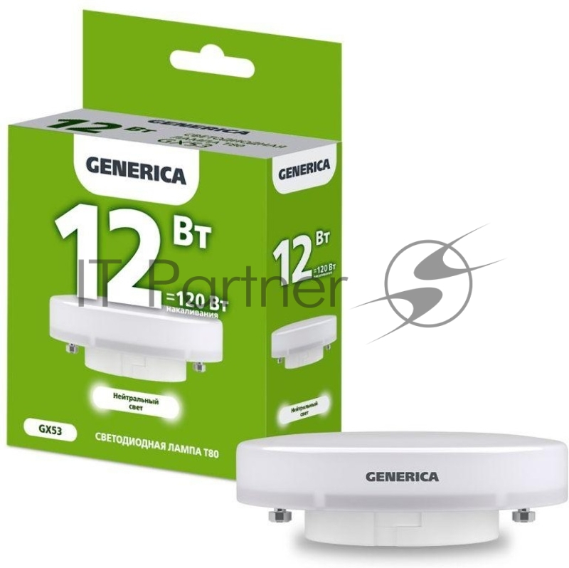Лампа cветодиодная LED T80 IEK LL-T80-12-230-40-GX53-G таблетка 12Вт 230В 4000К GX53 GENERICA