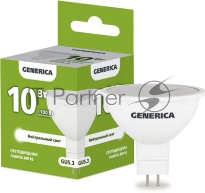 Лампа cветодиодная LED MR16 IEK LL-MR16-10-230-40-GU5-G софит 10Вт 230В 4000К GU5.3 GENERICA
