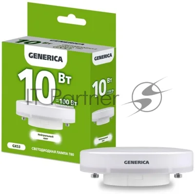 Лампа cветодиодная LED T80 IEK LL-T80-10-230-40-GX53-G таблетка 10Вт 230В 4000К GX53 GENERICA