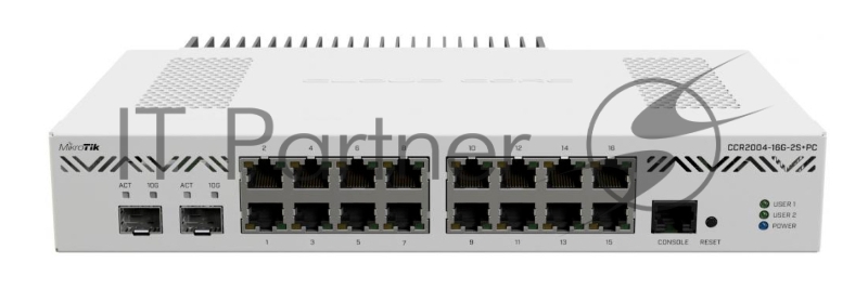 Маршрутизатор MikroTik CCR2004-16G-2S+PC, 16×1 Гбит/с + 2×10 Гбит/с SFP+, управляемый