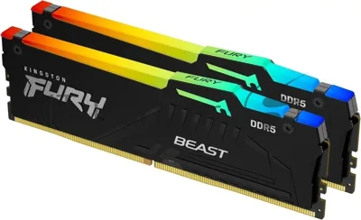 Оперативная память Kingston Fury Beast, DDR5, 32GB (2x16GB), 5200MHz, CL40, DIMM, с радиаторами, RGB, черный