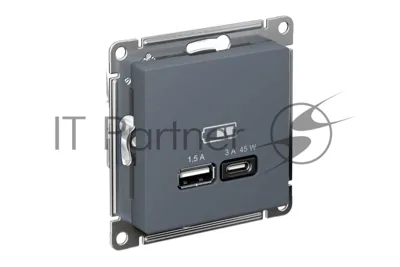 Розетка SE AtlasDesign USB A + тип-C 45W высокоскор. заряд. QC, PD, мех. грифель